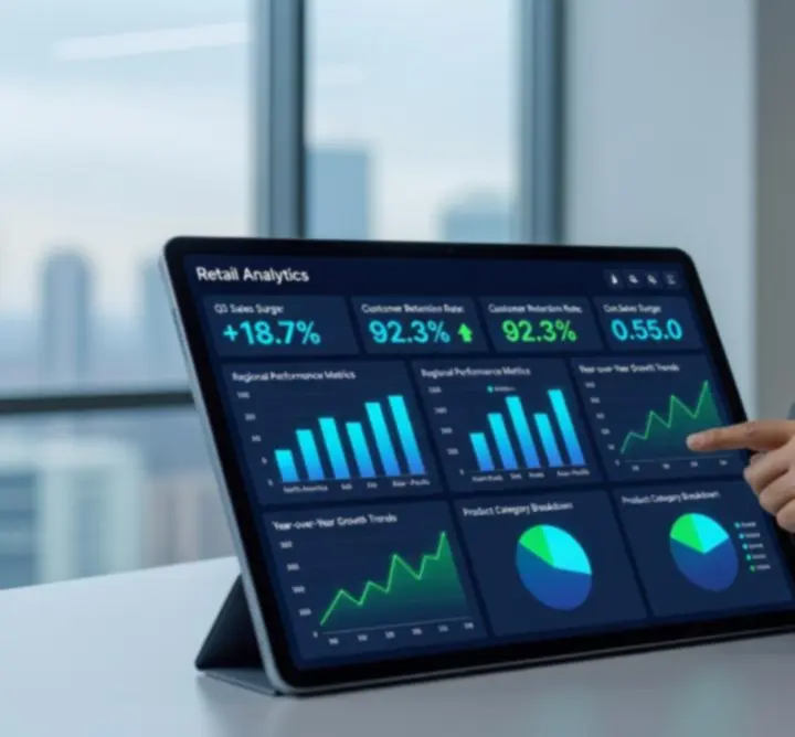 Retail analytics dashboard showing uplift in sales and conversion across store locations
